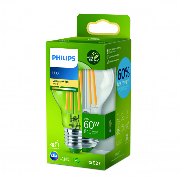 Philips Classic LED-A-Label Lampe 60W E27 klar warmweiß non-dim