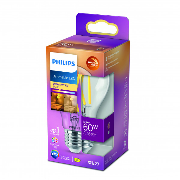 Phillips LED WarmGlow Lampe 60W E27 810lm klar 1er Pack