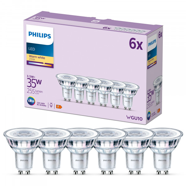 Philips LED classic Lampe 35W GU10 warmweiß 255lm Silber 6er Pack