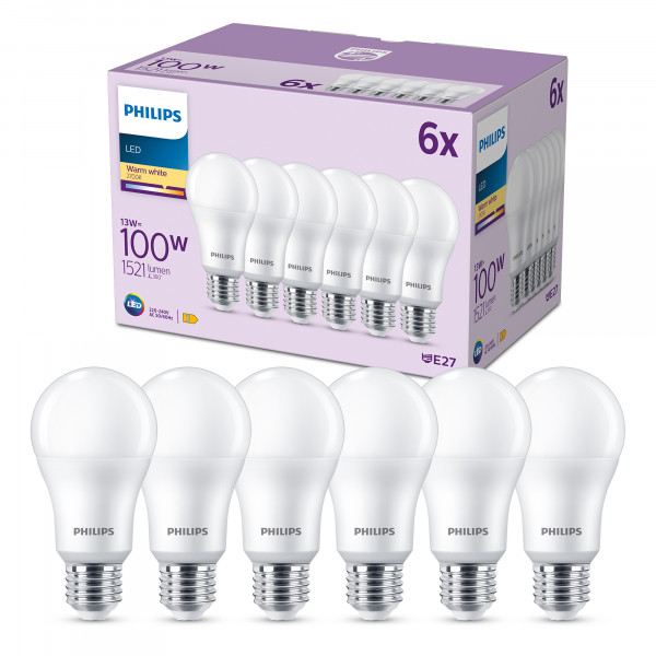 Philips LED classic Lampe 100W E27 warmweiß 1521lm matt 6er Pack