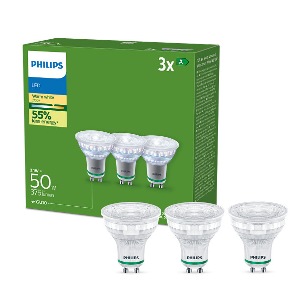 Philips Classic LED-A-Label Lampe 50W GU10 Klar warmweiß 3er Pack