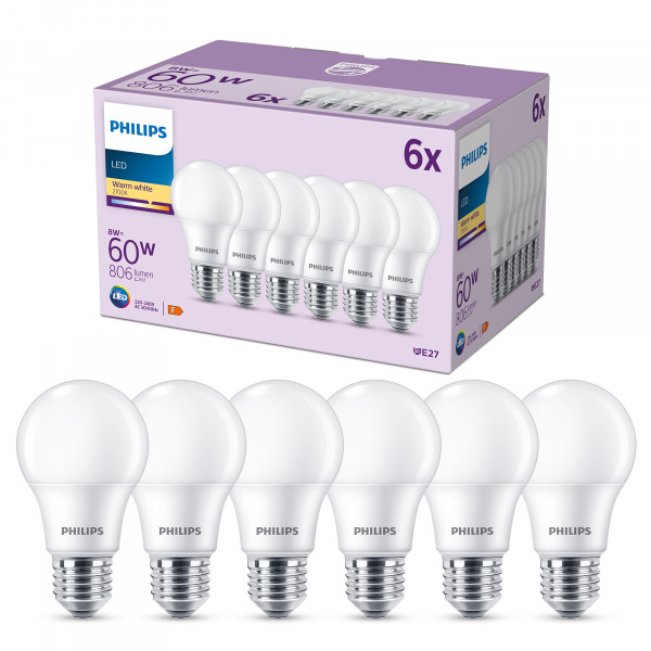 Philips LED classic Lampe 60W E27 warmweiß 806lm matt 6er Pack