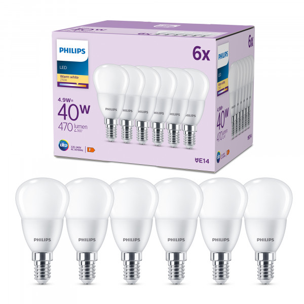 Philips LED classic Lampe 40W E14 Tropfe warmweiß 470lm matt 6er Pack
