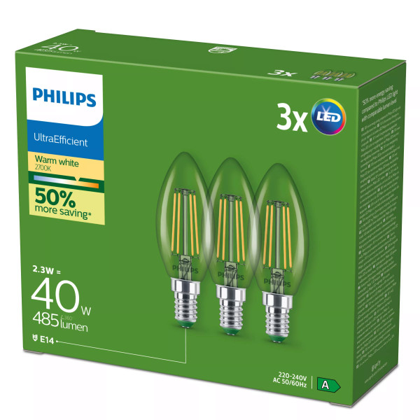 Philips LED classic Kerzenl. 40W B35 E14 2700K UE 3CT/4 3er Pack