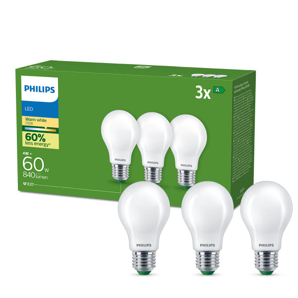 Philips Classic LED Filament-Lampe Milchglas 60 W A60 E27 3 Pack
