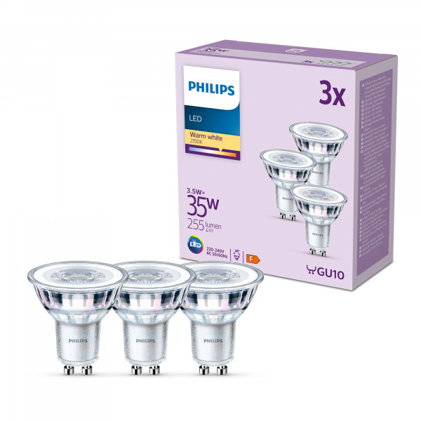 Philips LED classic Lampe 35W GU10 warmweiß 255lm Silber 3er Pack